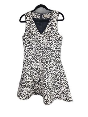 Banana Republic Womens Dress 8 Black White Leopard Print Fit Flare Sleeveless